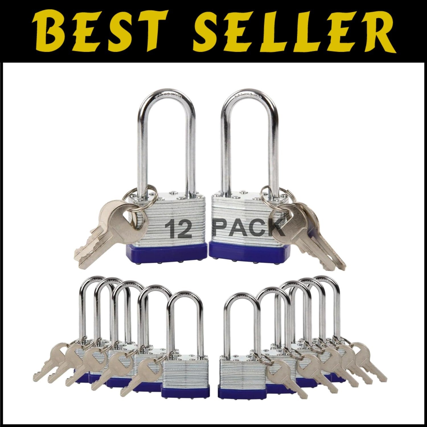 Heavy-Duty 12-Pcs Keyed-Alike Padlocks with Long Shackle for Ultimate Security