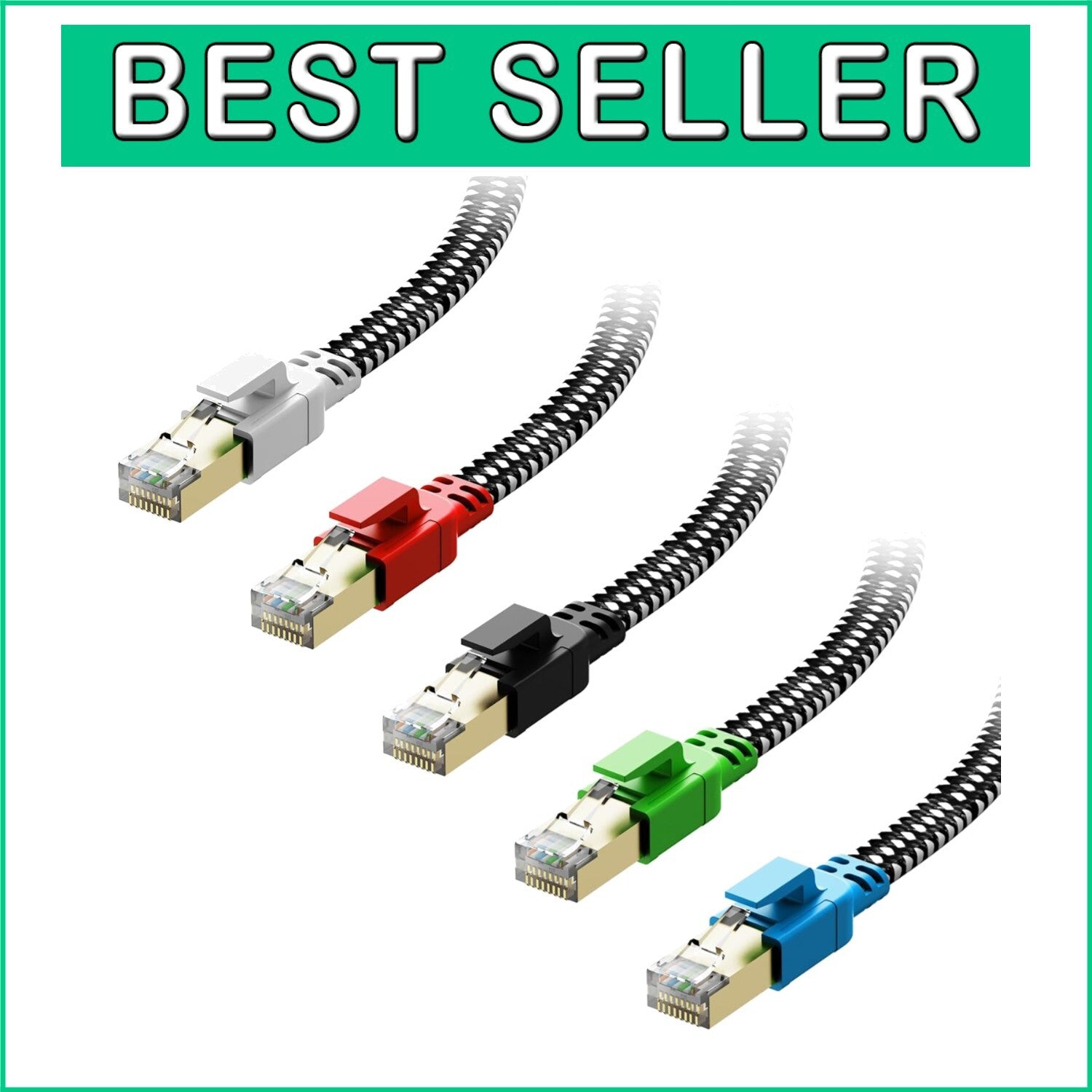 Ultra-Durable 7 FT Cat 8 Ethernet Cable 5-Pack - High-Speed Connectivity for All