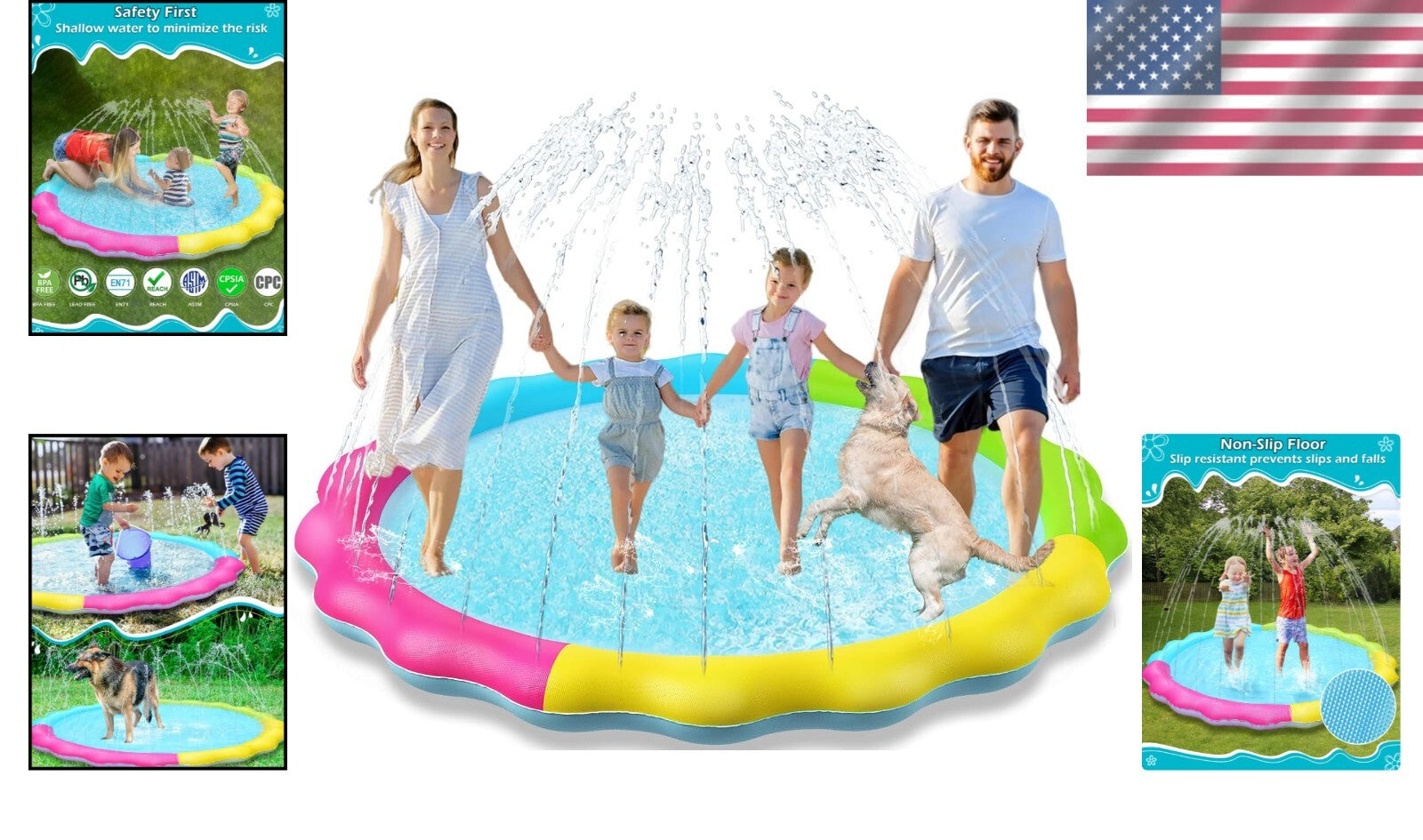 XXL Non-Slip Splash Pad Sprinkler for Kids & Pets - 87 Inch Fun Outdoor Mat