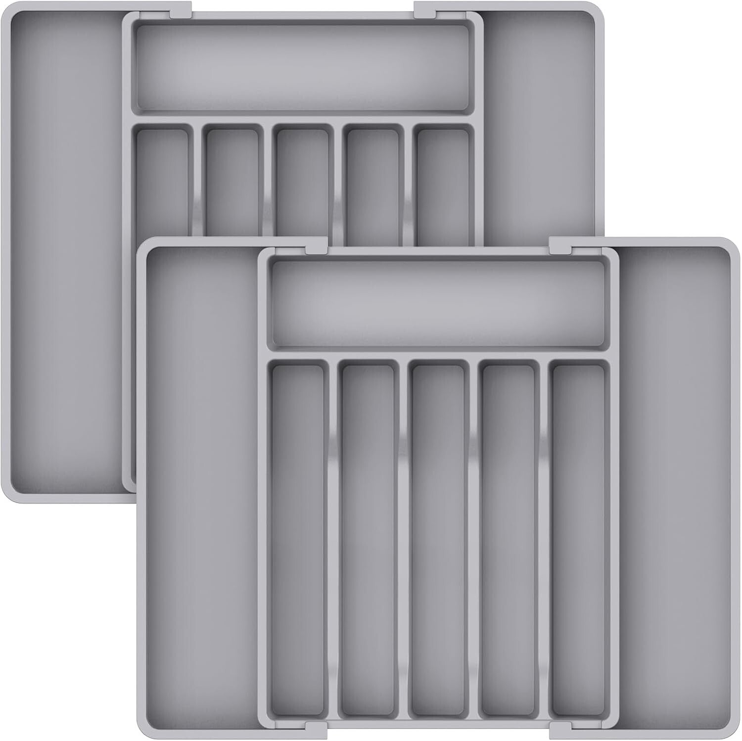 Adjustable Utensil Organizer - Silverware Drawer Tray with 8 Compartments, Grey