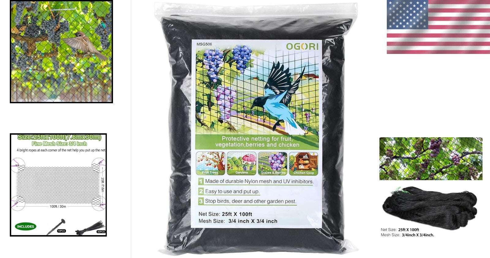 Nylon Heavy-Duty Garden Netting 25' x 100' - Protect Against Birds & Pests