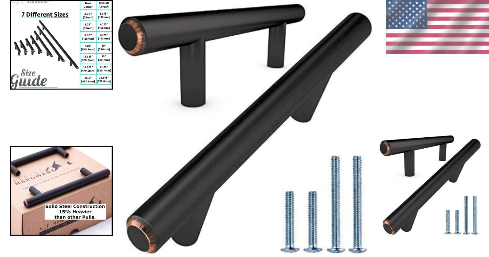 25 Pack Premium Stainless Steel Bar Pull Handles – 3In Center, Oil Rubbed Bronze