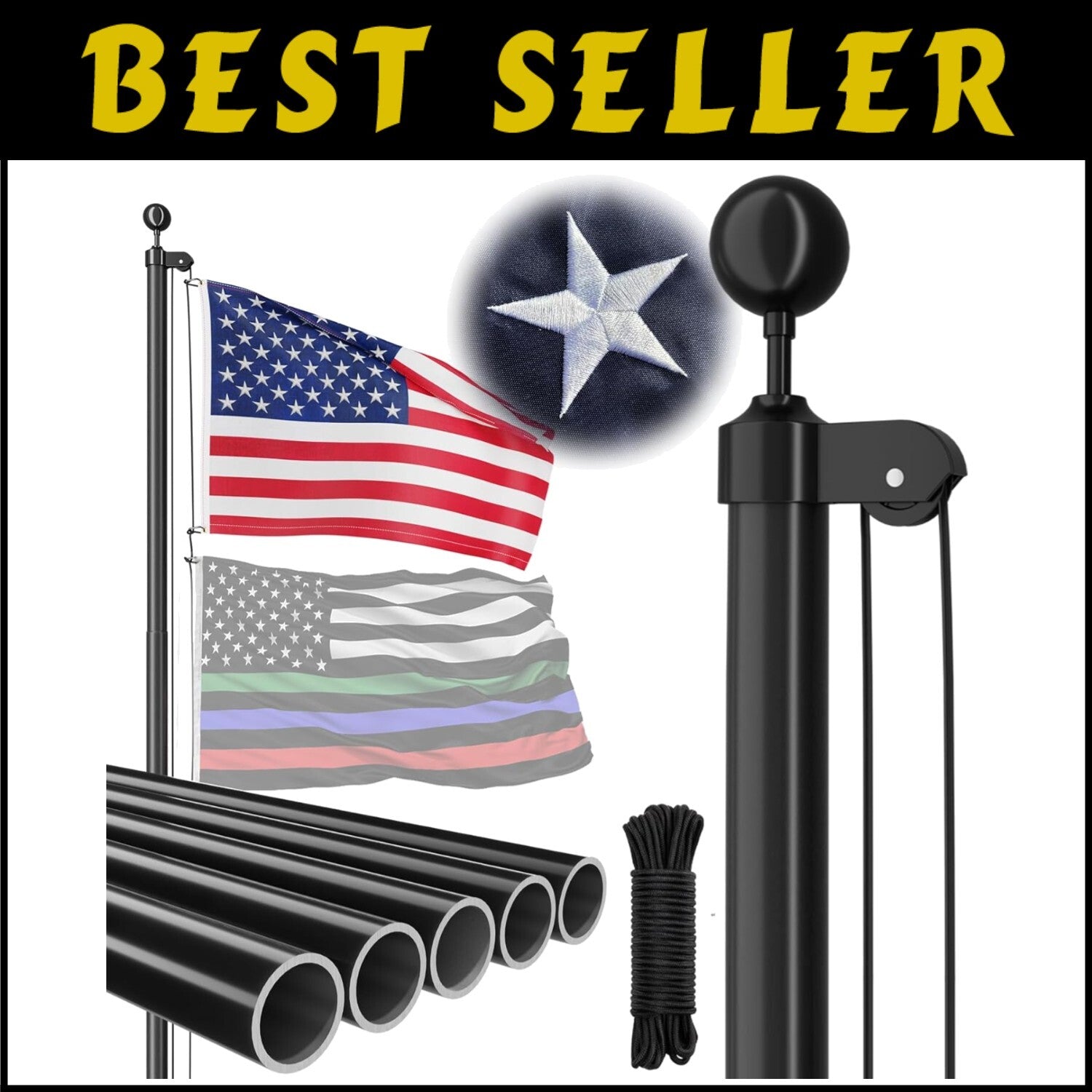 Rust-Resistant 25 FT Flag Pole with 41 FT Rope & Accessories for Proud Display