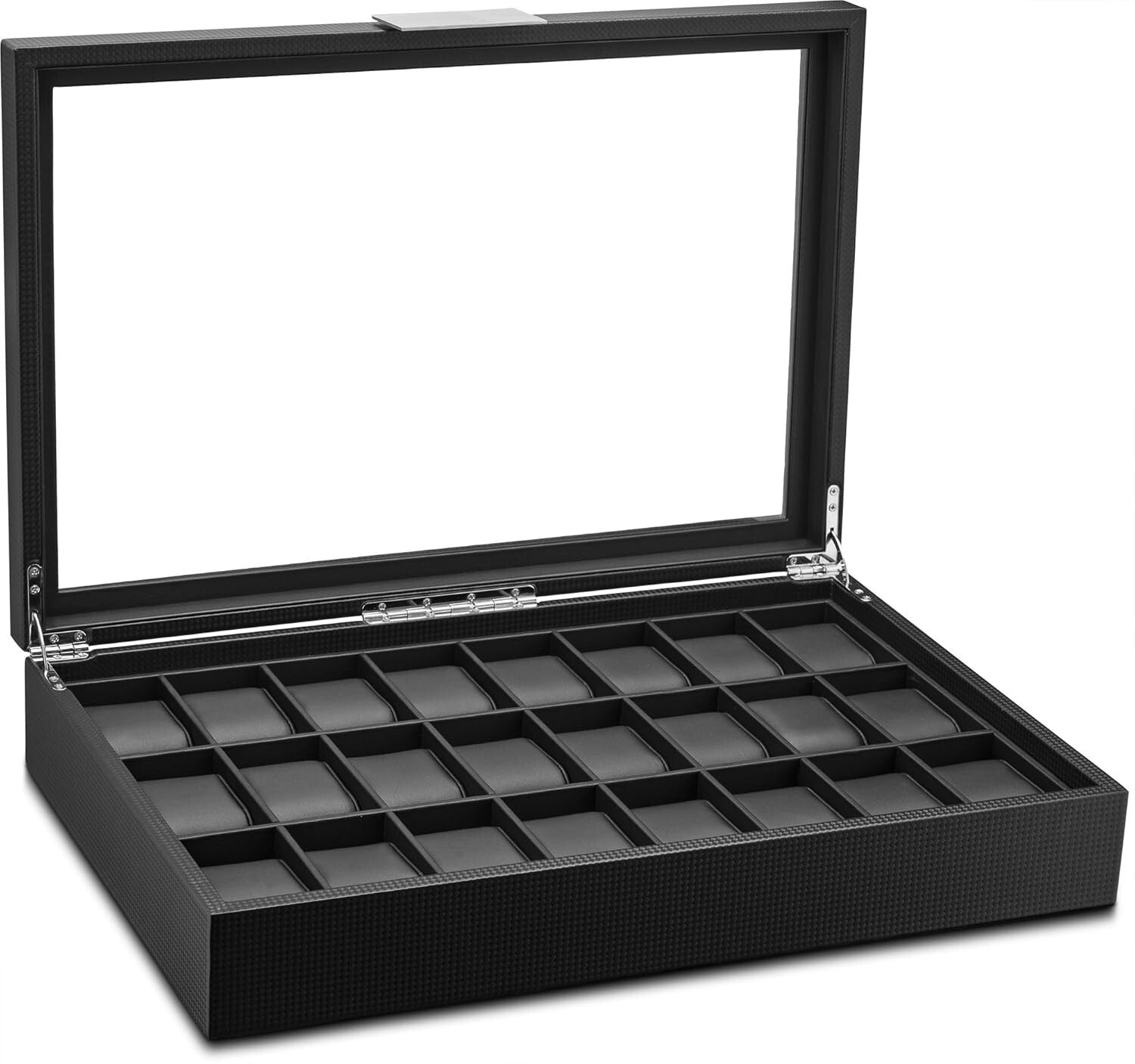 Elegant Black 24 Compartment Watch Organizer - Perfect Gift for Watch Collectors