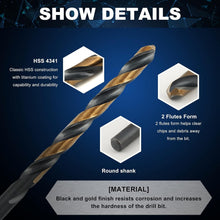 Load image into Gallery viewer, 60-Piece High-Speed Steel Drill Bit Set with Black &amp; Gold Finish - Jobber Length