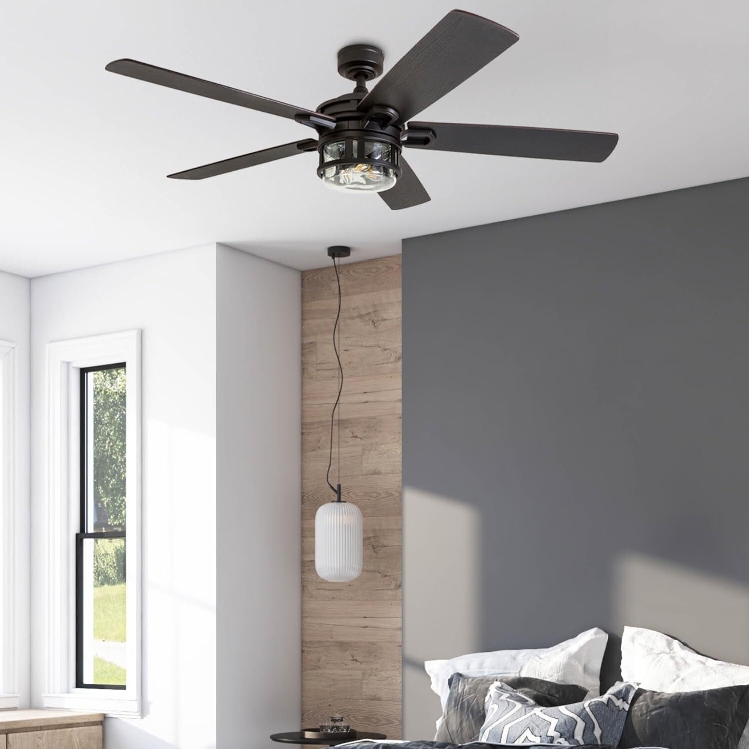 Stylish 52 Inch Ceiling Fan with LED Light - Matte Black & Brown Pine Finishes