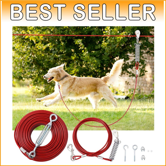 Durable Outdoor Dog Runner with Shock Absorbing Spring & Tangle-Free Clip