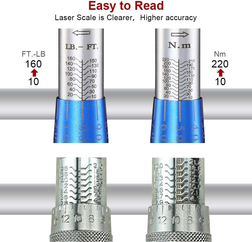 Dual-Direction 1/2'' Drive Click Torque Wrench - 10-160 ft.lb Precision Tool