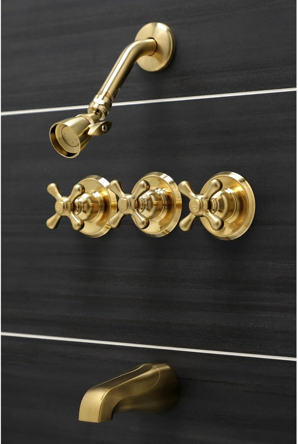 Elegant Victorian Tub and Shower Faucet with 3 Handles - Matte Black Finish