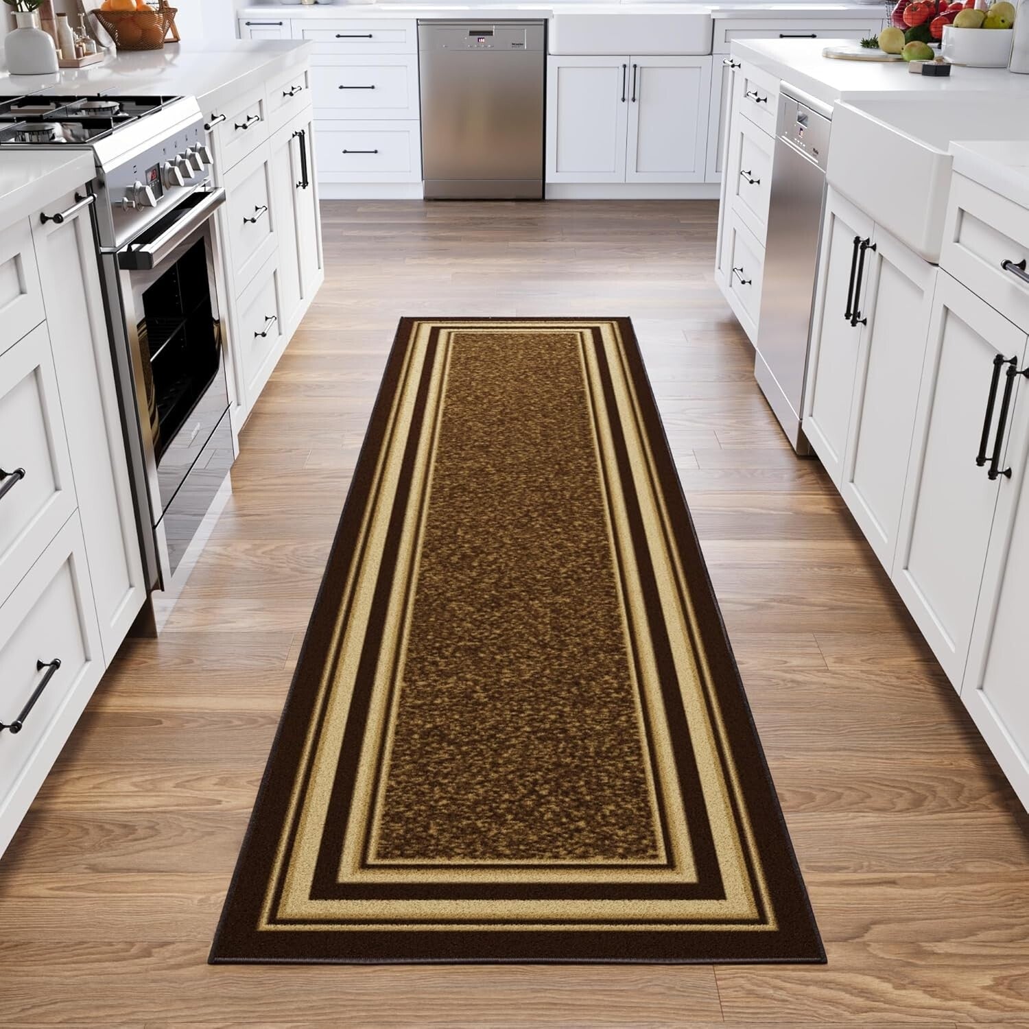 Non-Slip Brown Polypropylene Runner Rug 2'7" x 9'10" for High Traffic Areas