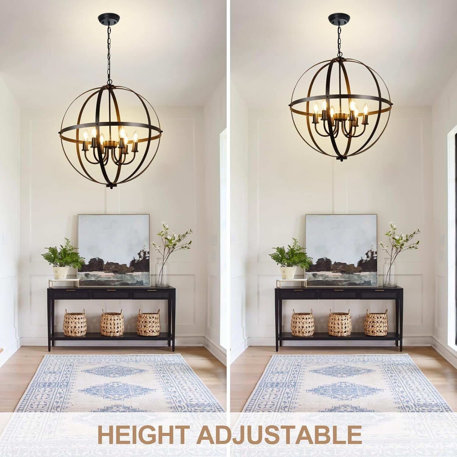 Versatile 6-Light Orb Chandelier with Metal Cage - Perfect for Kitchen and Foyer