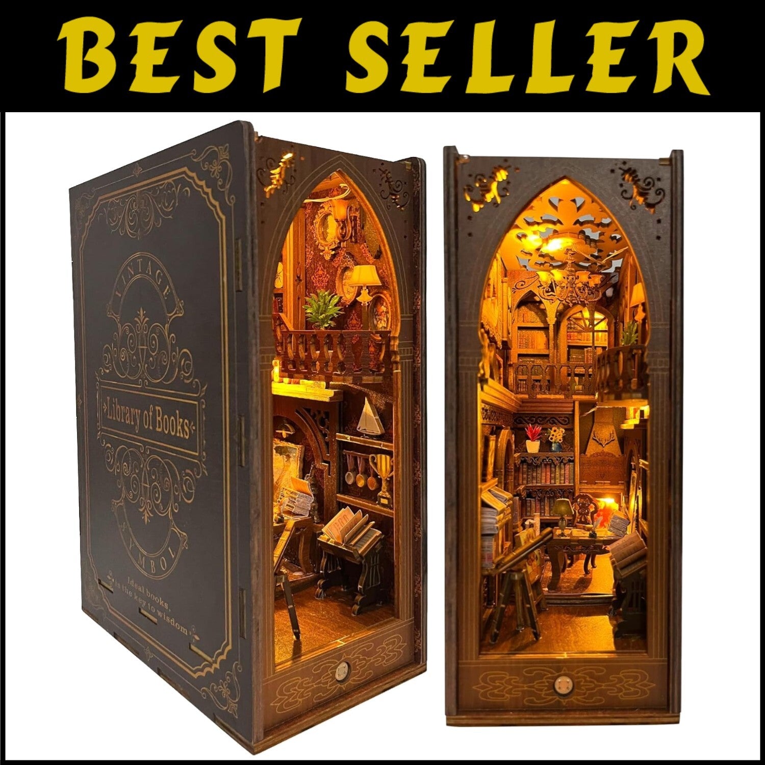 Elegant Miniature Book Nook Kit - Unique 3D Puzzle with LED Light Feature