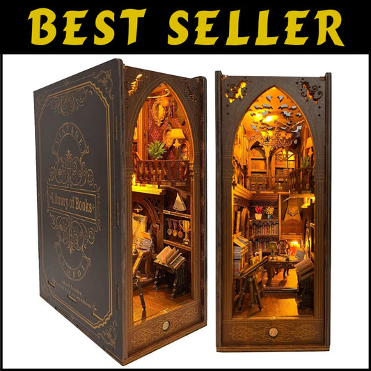 Elegant Miniature Book Nook Kit - Unique 3D Puzzle with LED Light Feature