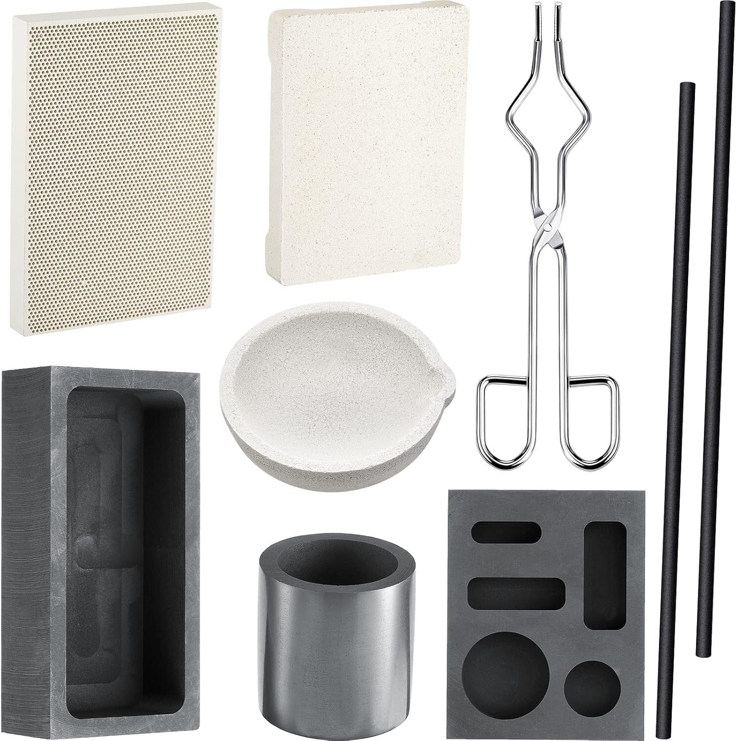 Durable 9-Piece Graphite Casting Set with Stir Rods and Moulds for Metalworking