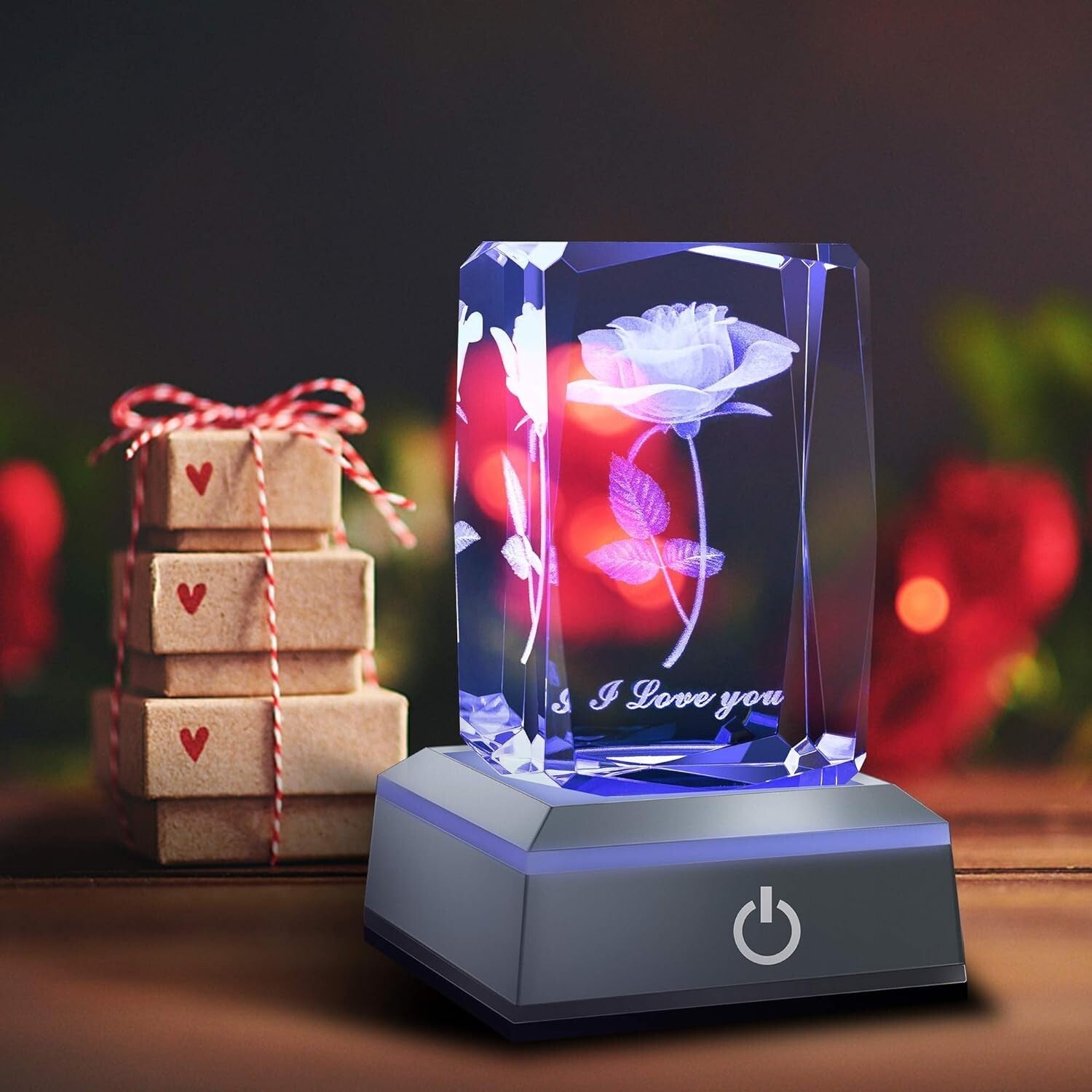 Elegant 3D Laser Engraved Crystal Nightlight - Touch Control, Portable Design