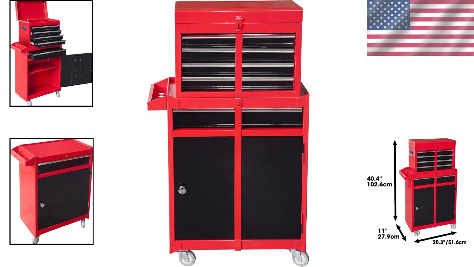 Compact 6-Drawer Tool Chest & Cabinet with Rolling Casters - Red & Black