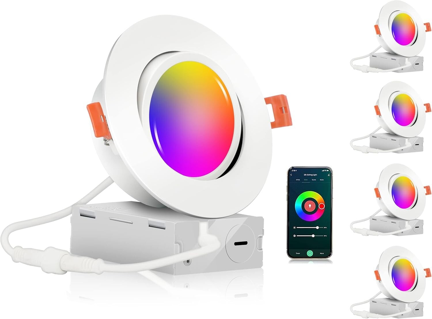 WiFi Compatible 4-Inch Recessed Smart Lights - Alexa/Google Control, Pack of 4