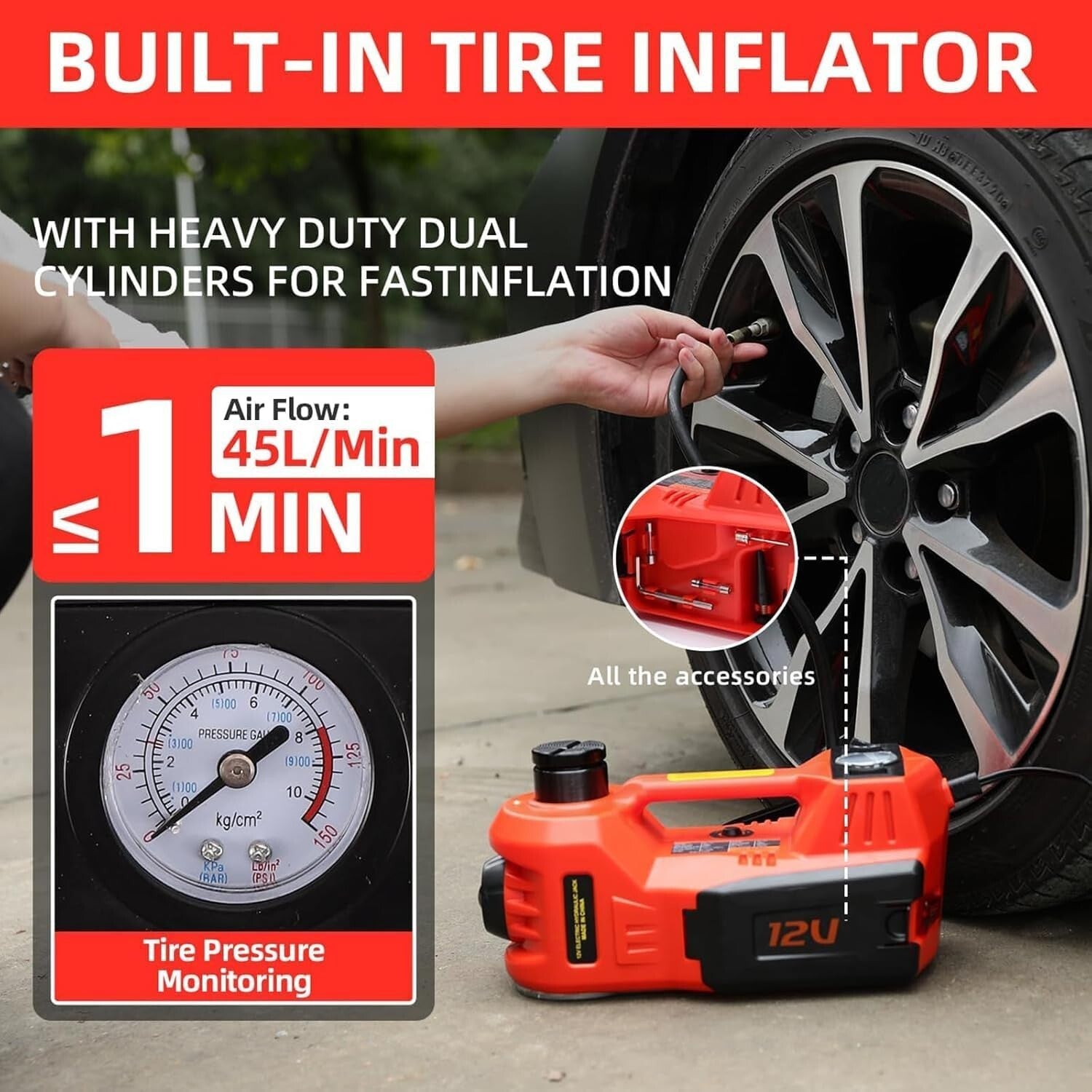 Professional Electric Hydraulic Jack with Built-in Inflator – Ultimate Car Tool