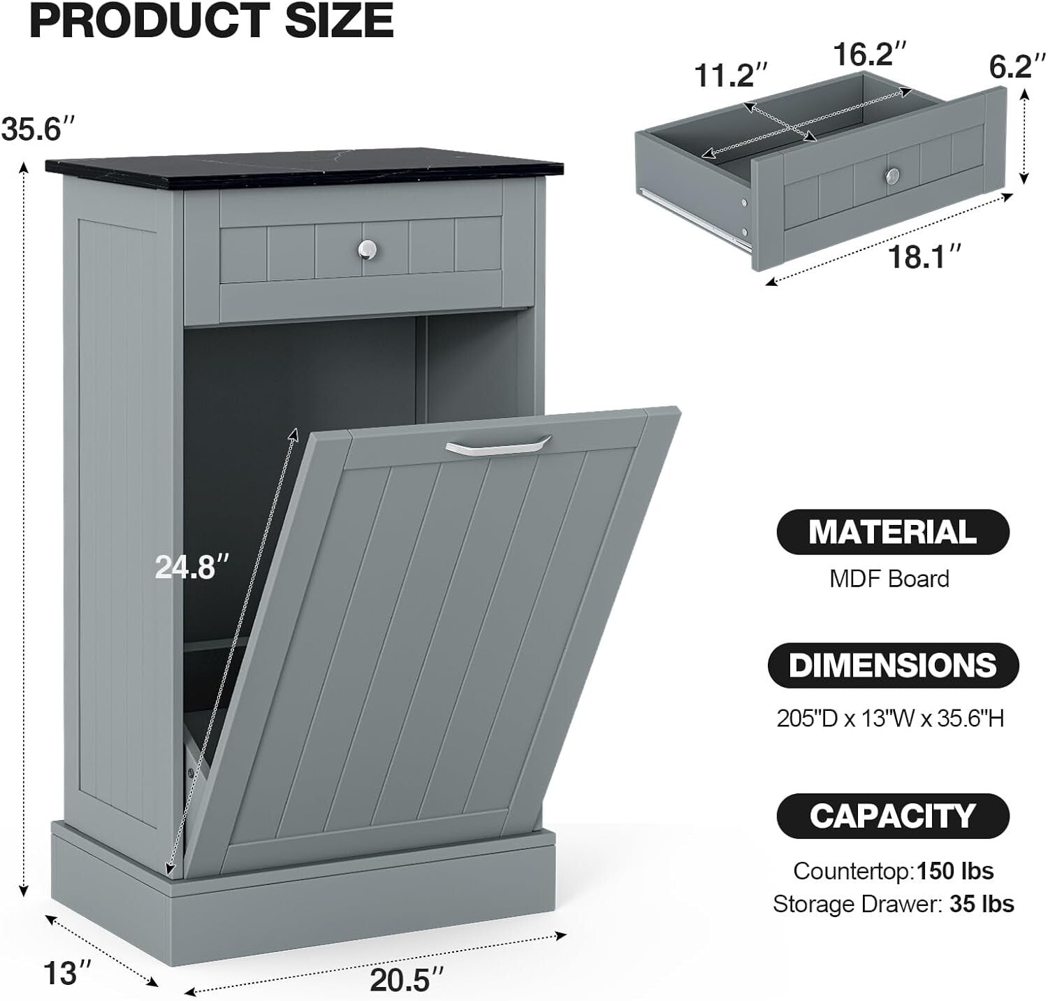 Elegant 10-Gallon Freestanding Wood Recycling Storage & Trash Cabinet in Gray