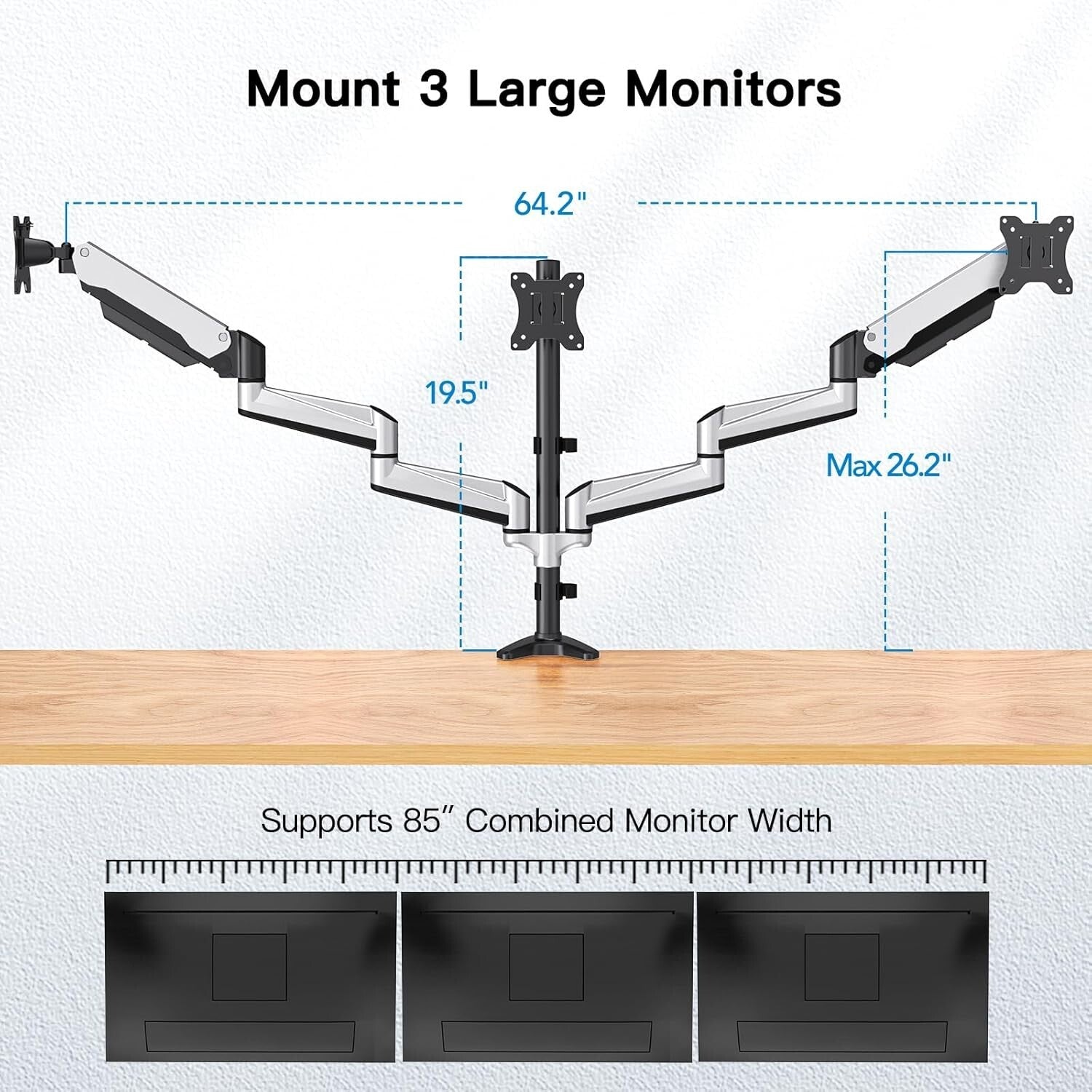 Versatile Articulating Triple Monitor Stand for Flat/Curved Screens - Easy Setup