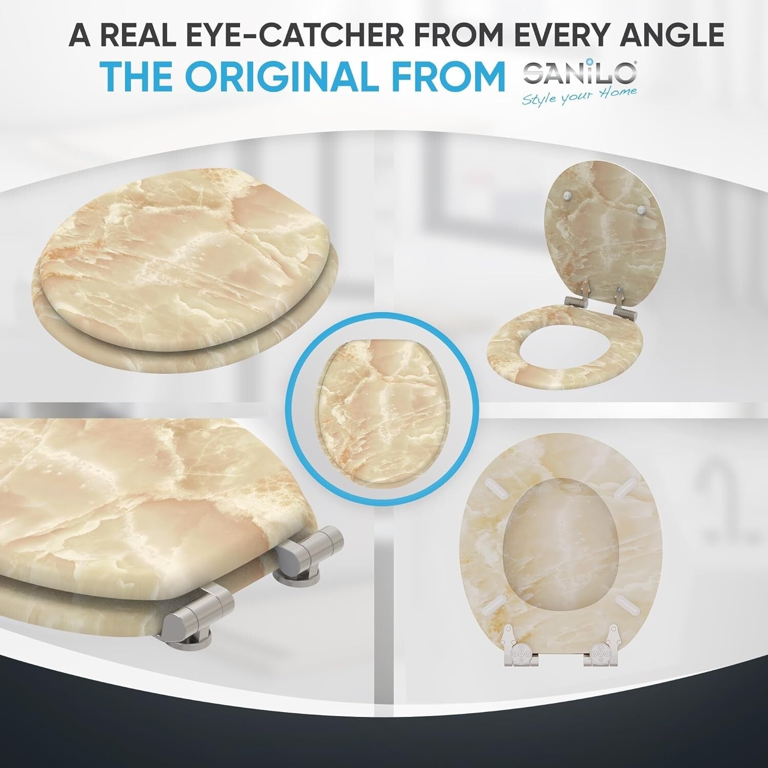 Elegant Soft Close Toilet Seat with Adjustable Hinges & Marble Nature Design