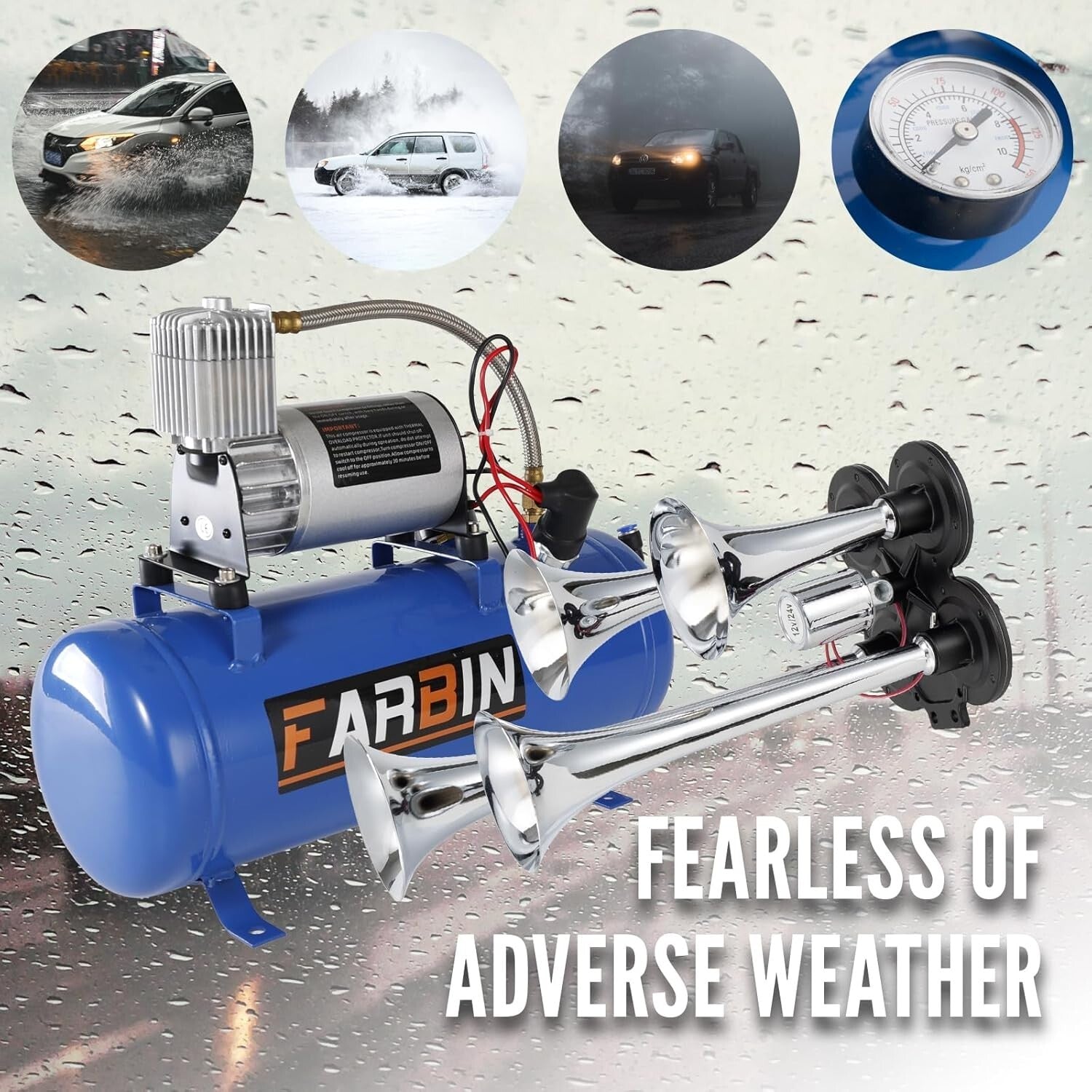 Universal 178DB Air Horn Kit for Trucks, Cars, Boats - Complete with Compressor