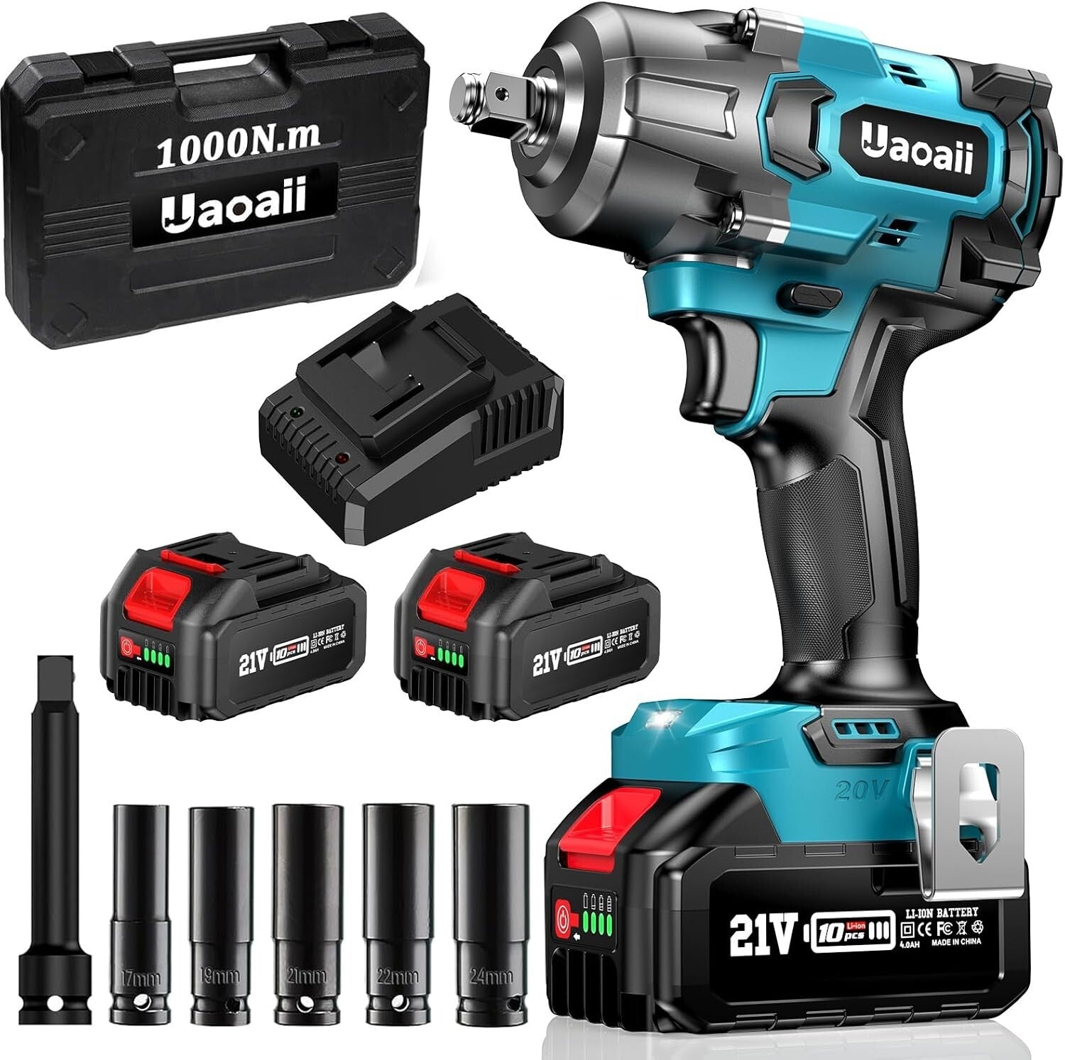 1000N.m Cordless Impact Wrench - 738ft-lbs Torque, 2x 4.0Ah Batteries Included
