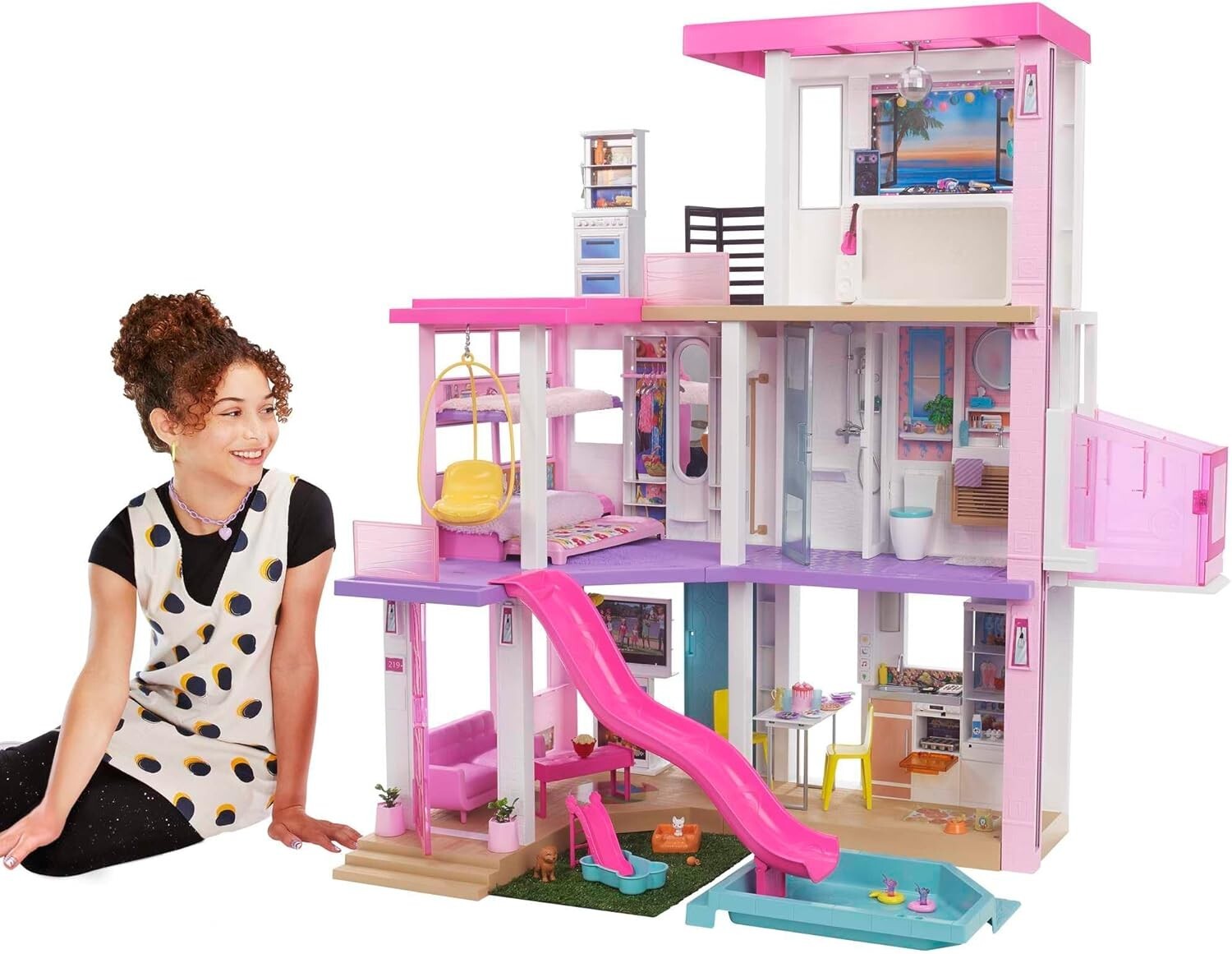 Customizable Dollhouse Playset - 43" DreamHouse with Lights and Elevator Access