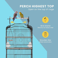 Load image into Gallery viewer, 64-Inch Black Bird Cage with Play Top &amp; Rolling Stand for Parrots and More