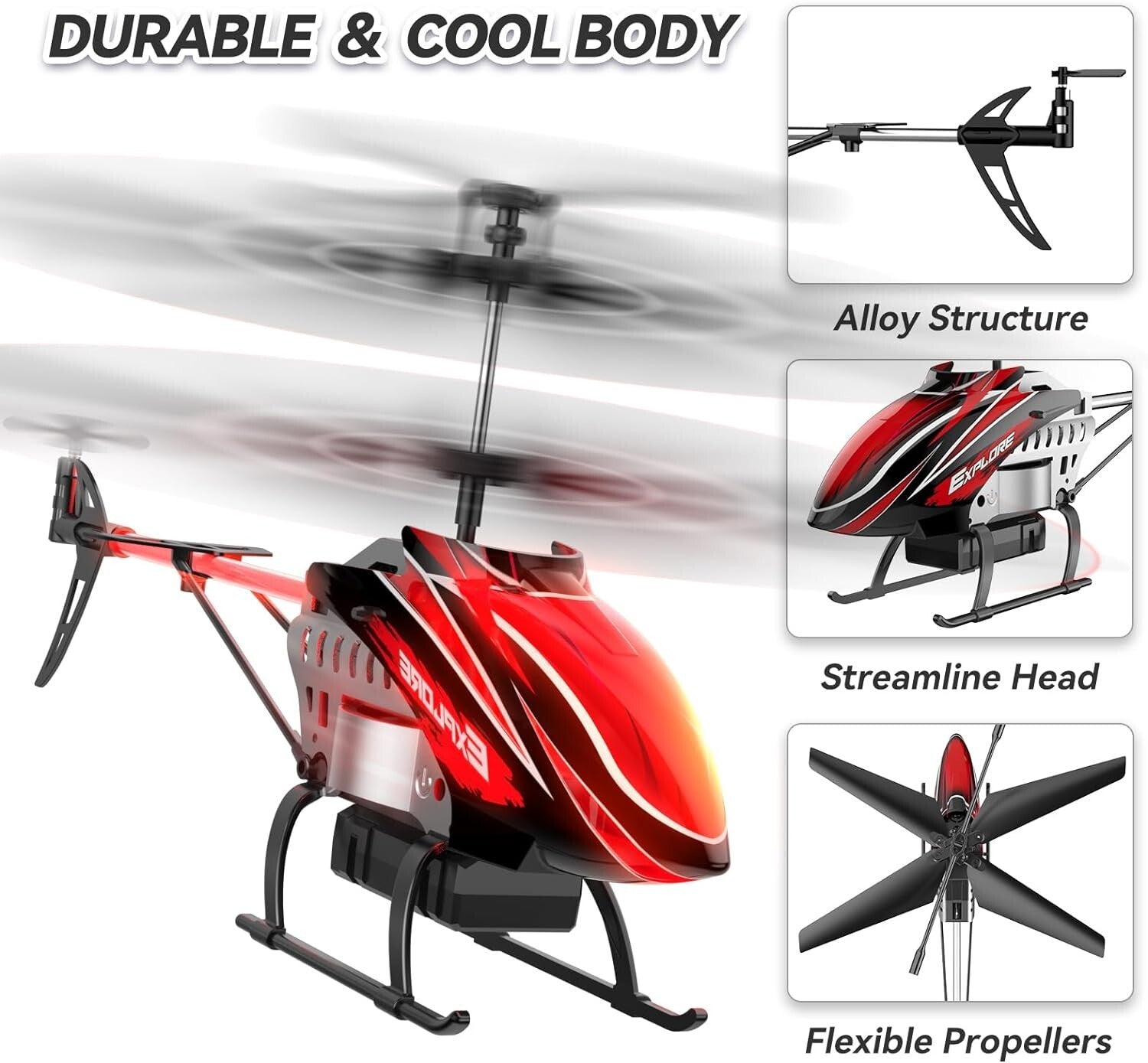 Durable RC Helicopter for Boys & Girls with 30 Mins Flight Time - LED Fun