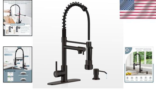 Elegant Oil Rubbed Bronze Pull Down Kitchen Faucet with Soap Dispenser & Sprayer