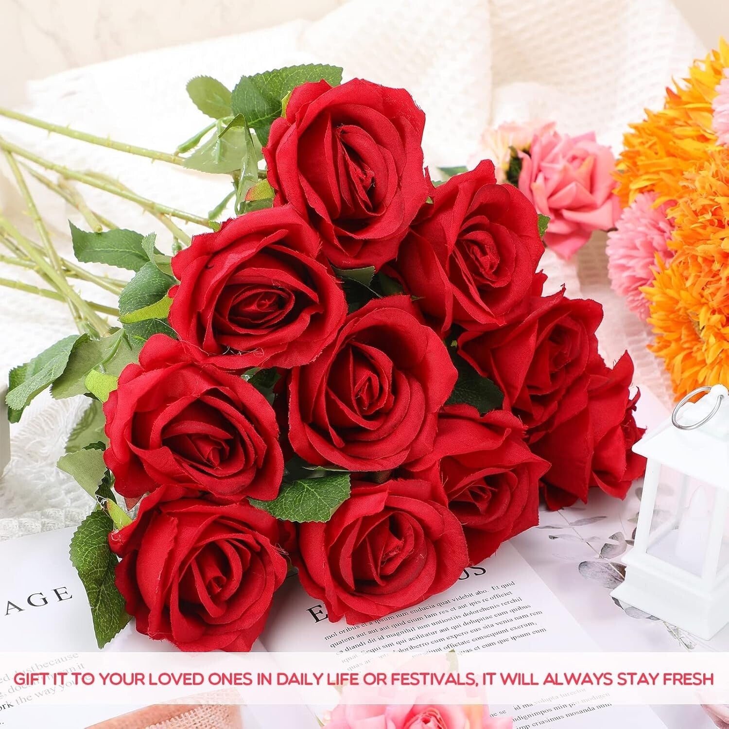 50 Pcs Realistic Red Silk Roses with Flexible Stems - Ideal for Weddings & Decor