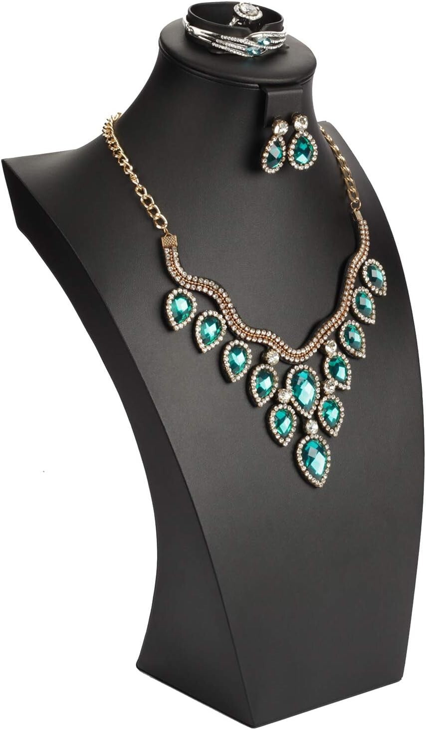 16.3" Tall Luxury Black Jewelry Bust for Necklaces, Rings, and Bracelets Display