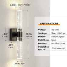Load image into Gallery viewer, 16W Black and Crystal LED Wall Sconce Set - Sophisticated Illumination for Home