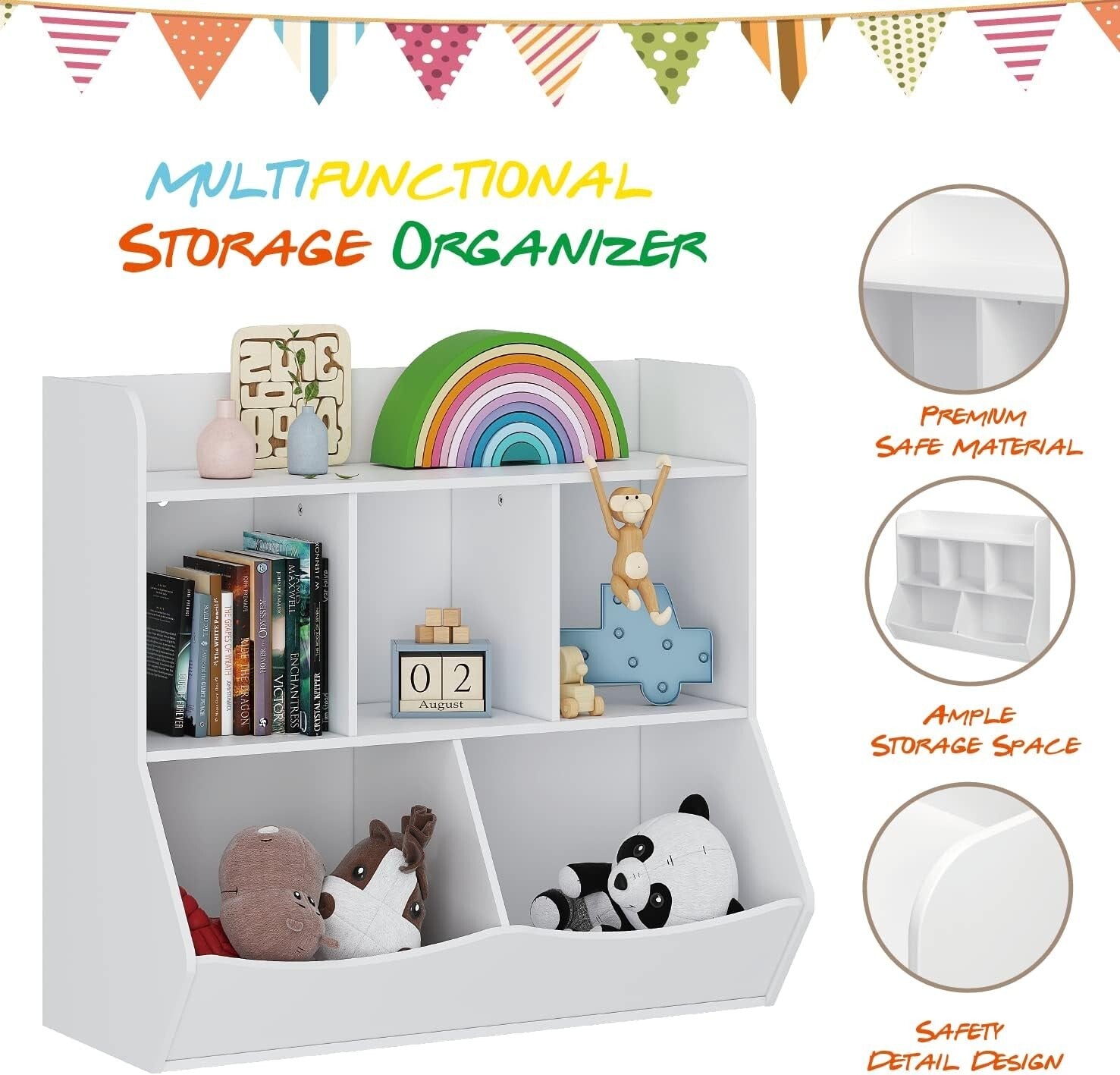 Stylish Toy Storage Organizer & Bookcase with 8 Cubbies for Kids' Playrooms