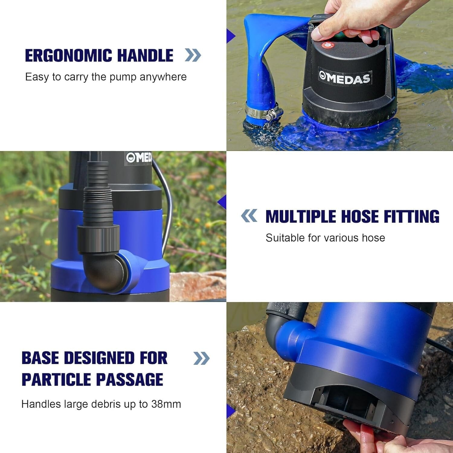 Durable 1HP Sump Pump with 31ft Lift and Ergonomic Handle for Easy Transport