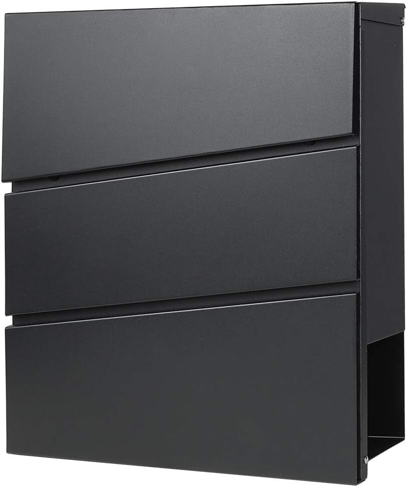 Durable Black Mailbox with Key Lock & Integrated Newspaper Holder, 13" x 14.4"