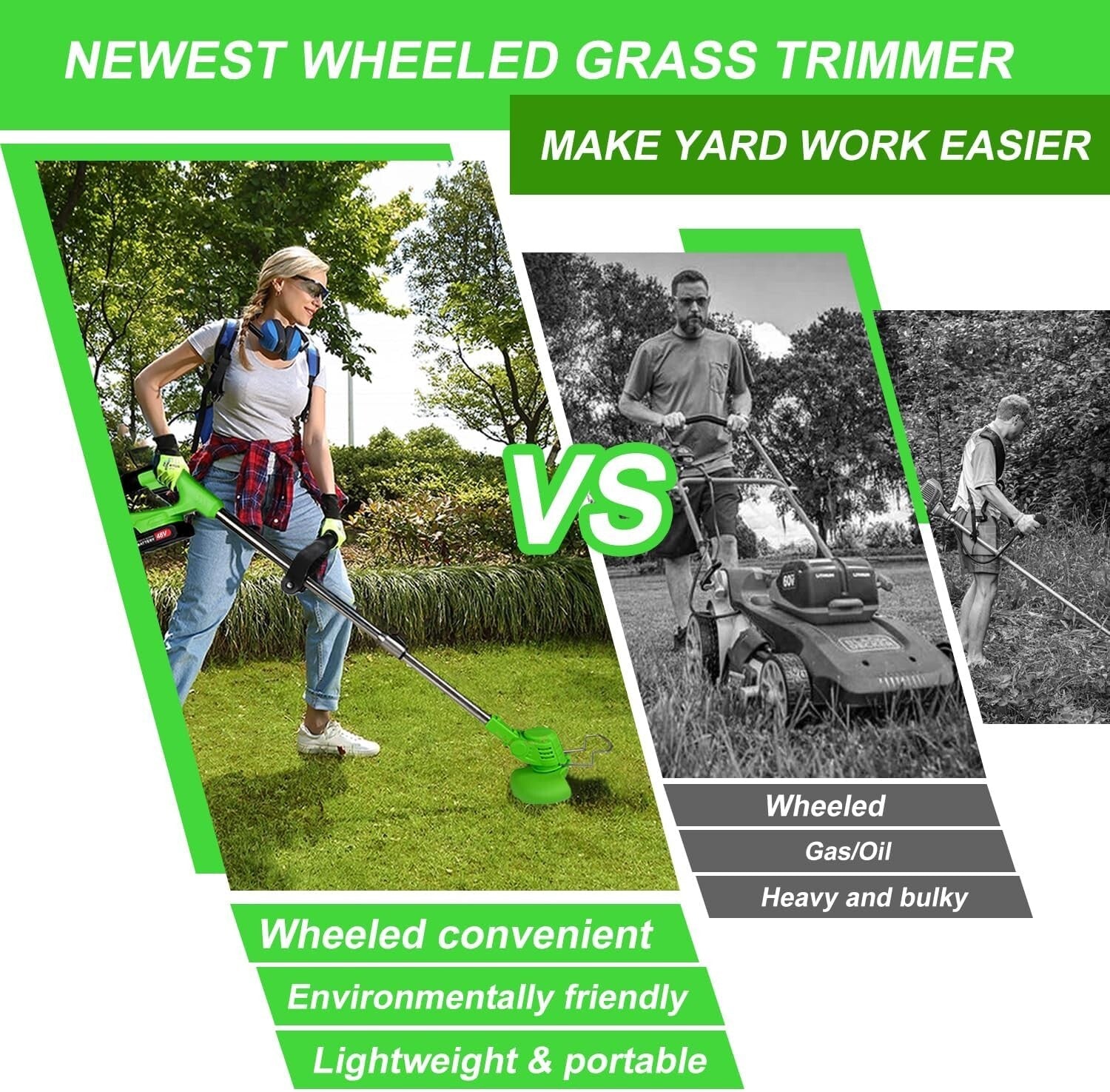 Lightweight Foldable Electric Grass Trimmer with Adjustable Height & Blades