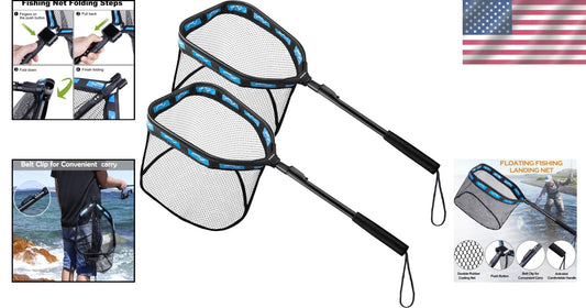 Large Floating Fishing Net - Rubber Coated, Compact & Foldable for Easy Use