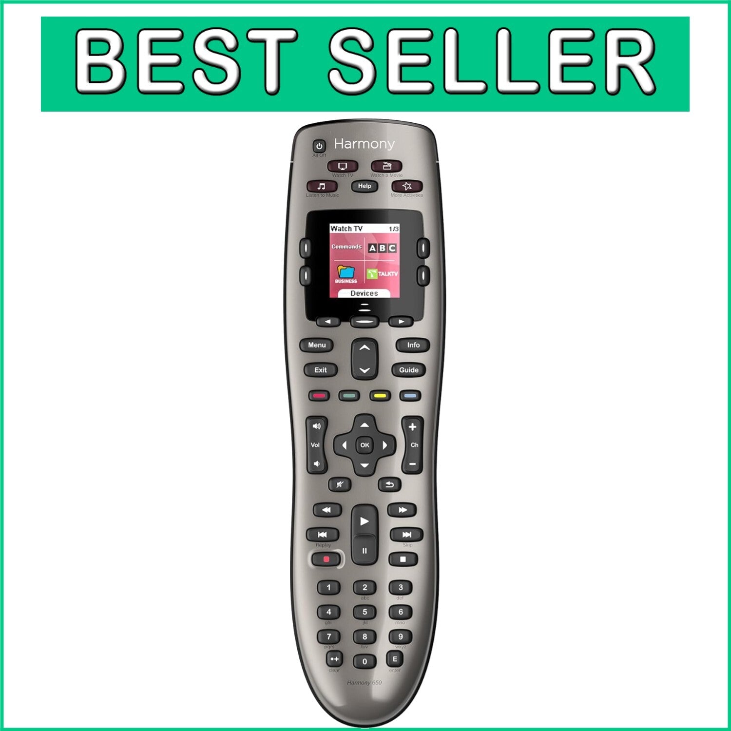 Elegant Harmony 650 All-in-One Remote Control - Supports 5 Devices, Easy Setup