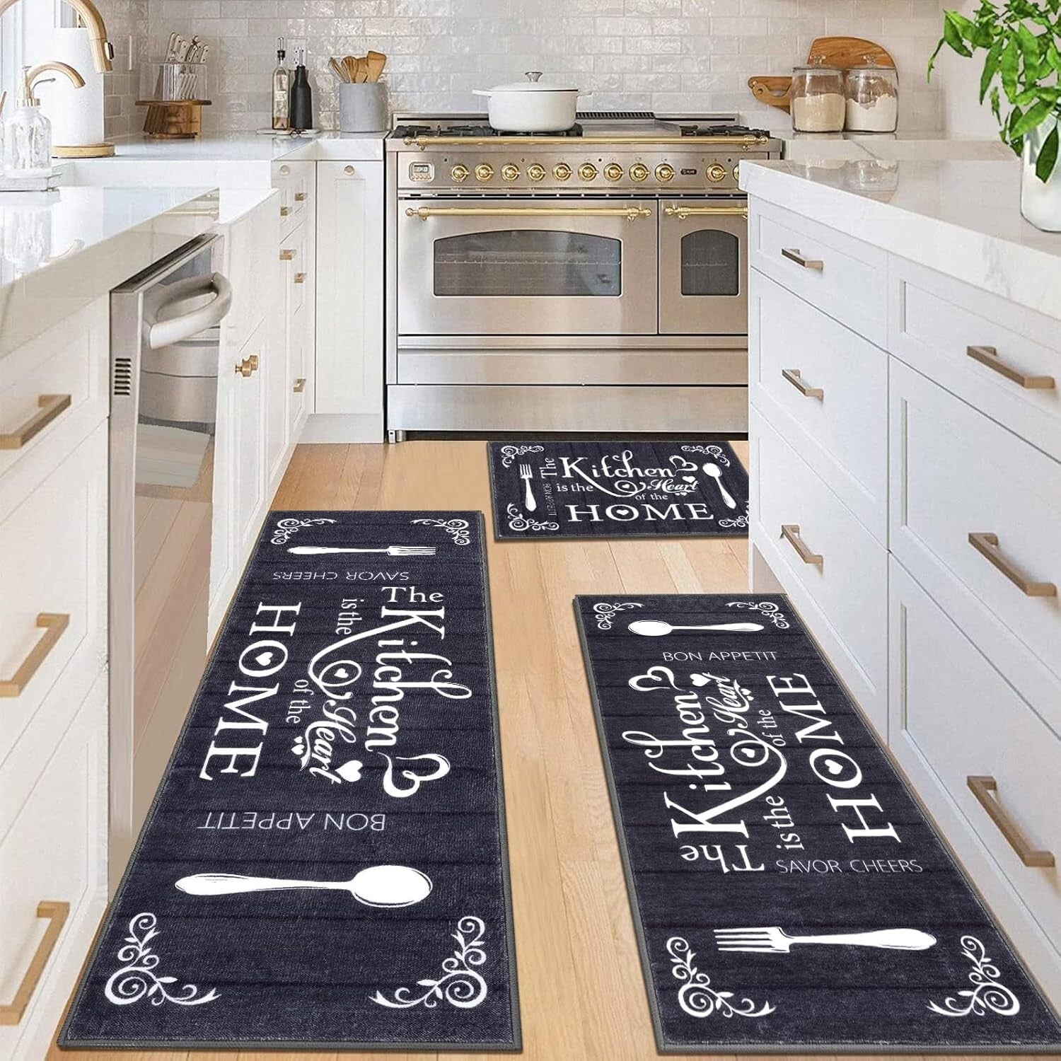 Chic Kitchen Mats Set - 3 Washable Rugs for Farmhouse & Entryway Spaces