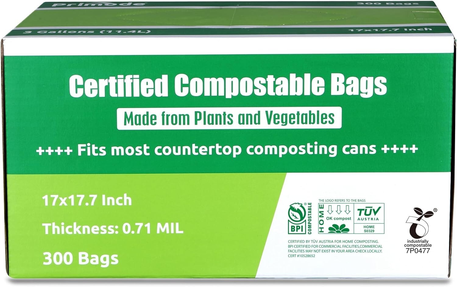 Eco-Friendly 3 Gallon Compost Bags - 300 Count, ASTM Certified for Safety