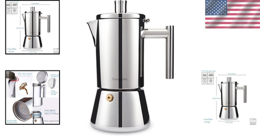 Diego 12-Cup Moka Pot - Stylish Stainless Steel Espresso Maker for All Stovetops