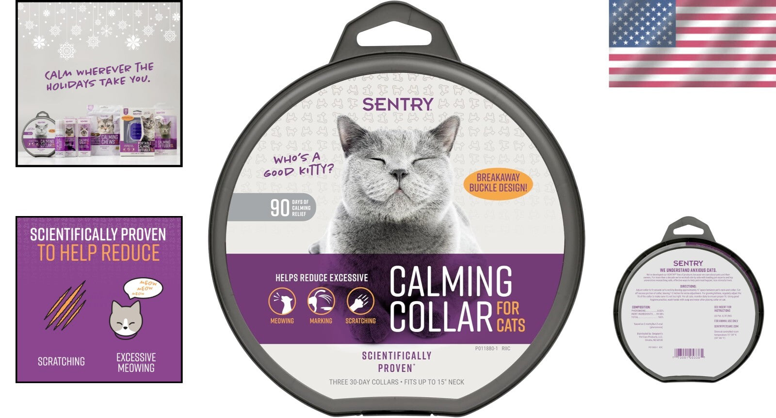 Purple Calming Collar for All Cats - Reduces Stress & Unwanted Behavior, 3 Count