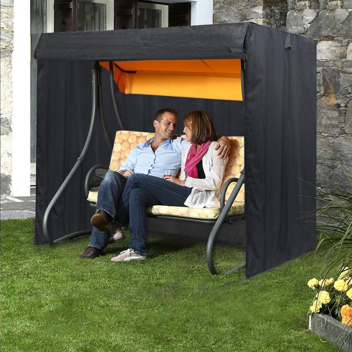 Black Waterproof Swing Canopy Cover 3-Seater - Heavy Duty All Weather Protection