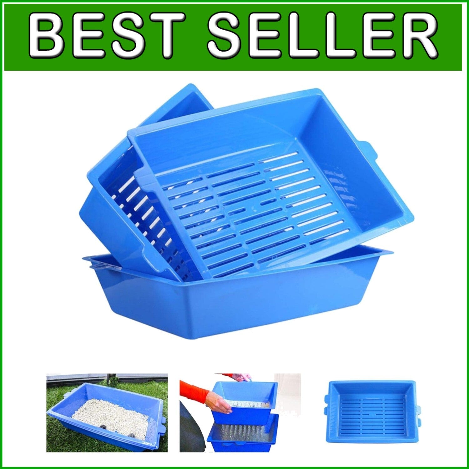Reusable Cat Litter Box with 3 Sifting Trays - Convenient Scoop-Free Solution