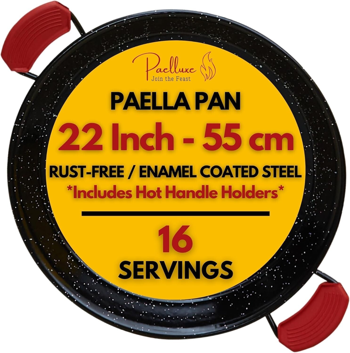 Easy-Clean 22 Inch Enameled Paella Skillet for Large Gatherings & Outdoor Feasts
