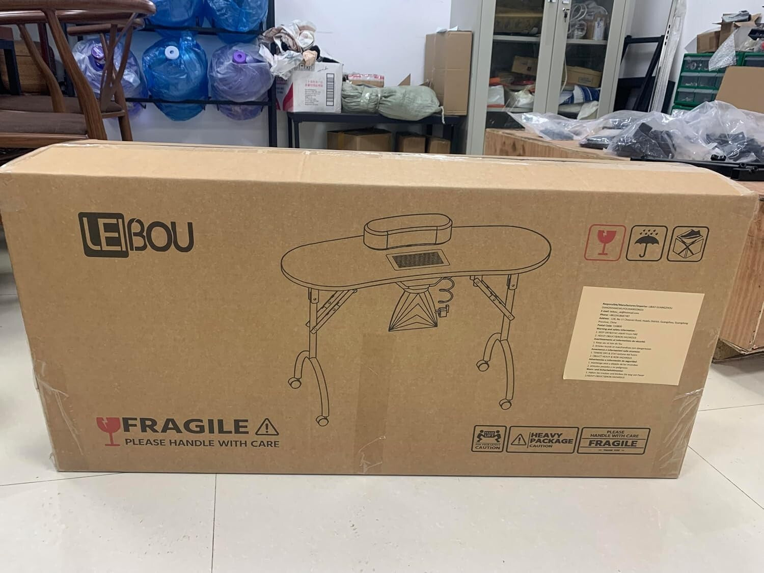 Professional Nail Desk with Lockable Wheels & Vented Surface - 36''x 16'' Black