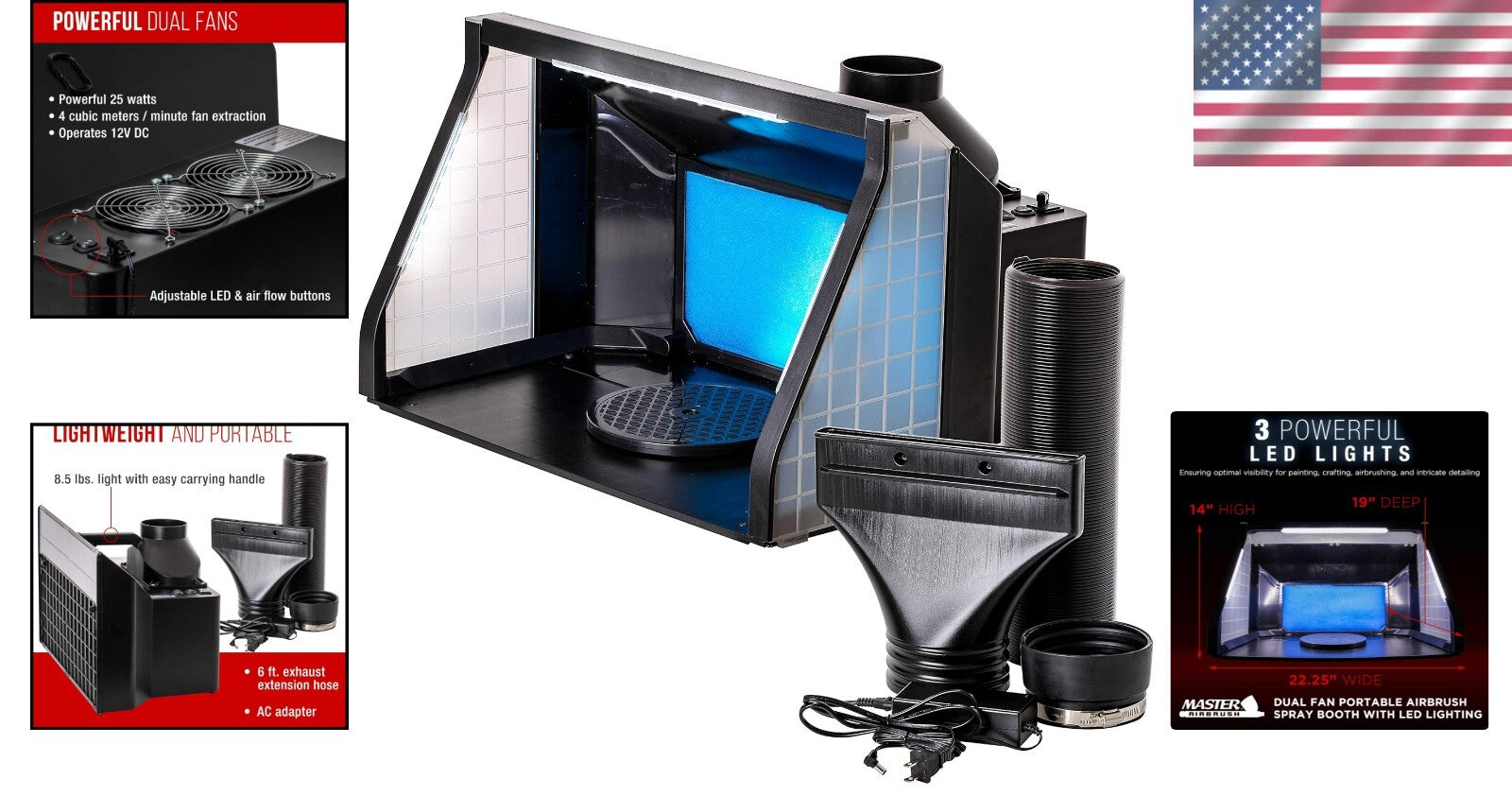 Portable Airbrush Paint Booth with Powerful Extraction & Built-in LED Lighting