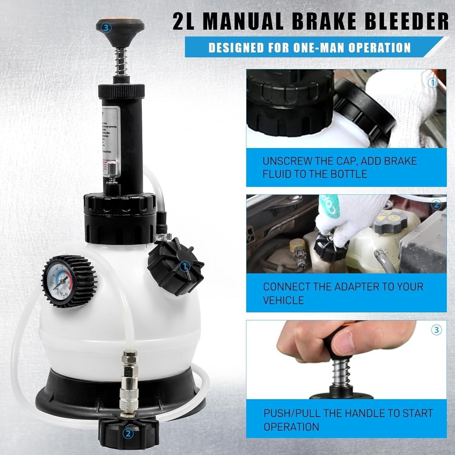 Professional 2L Brake Bleeder Fluid Pump with Pressure Gauge for European Cars